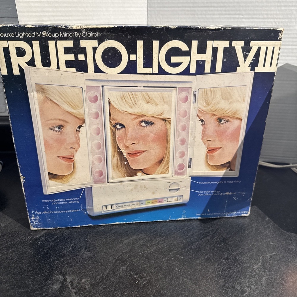 RARE Vintage 1978 Clairol True-To-Light Lighted Make Up Mirror w/ BOX